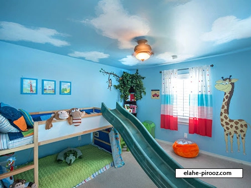 نقاشی اتاق کودک با رنگ آبی